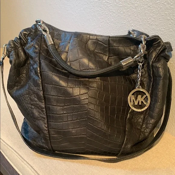 Michael Michael Kors Black Croc-Embossed Bag - Picture 1 of 16